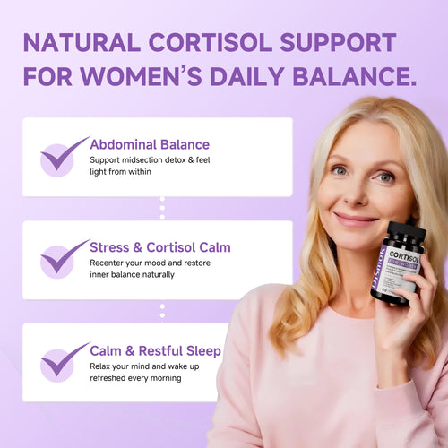 Cortisol Supplements for Women, Adrenal Support, 12-in-1 Ashwagandha Supplements, Supports Abdominal Detox, Reduces Stress & Anxiety, Promotes Calm & Restful Sleep, Third-Party Lab Tested