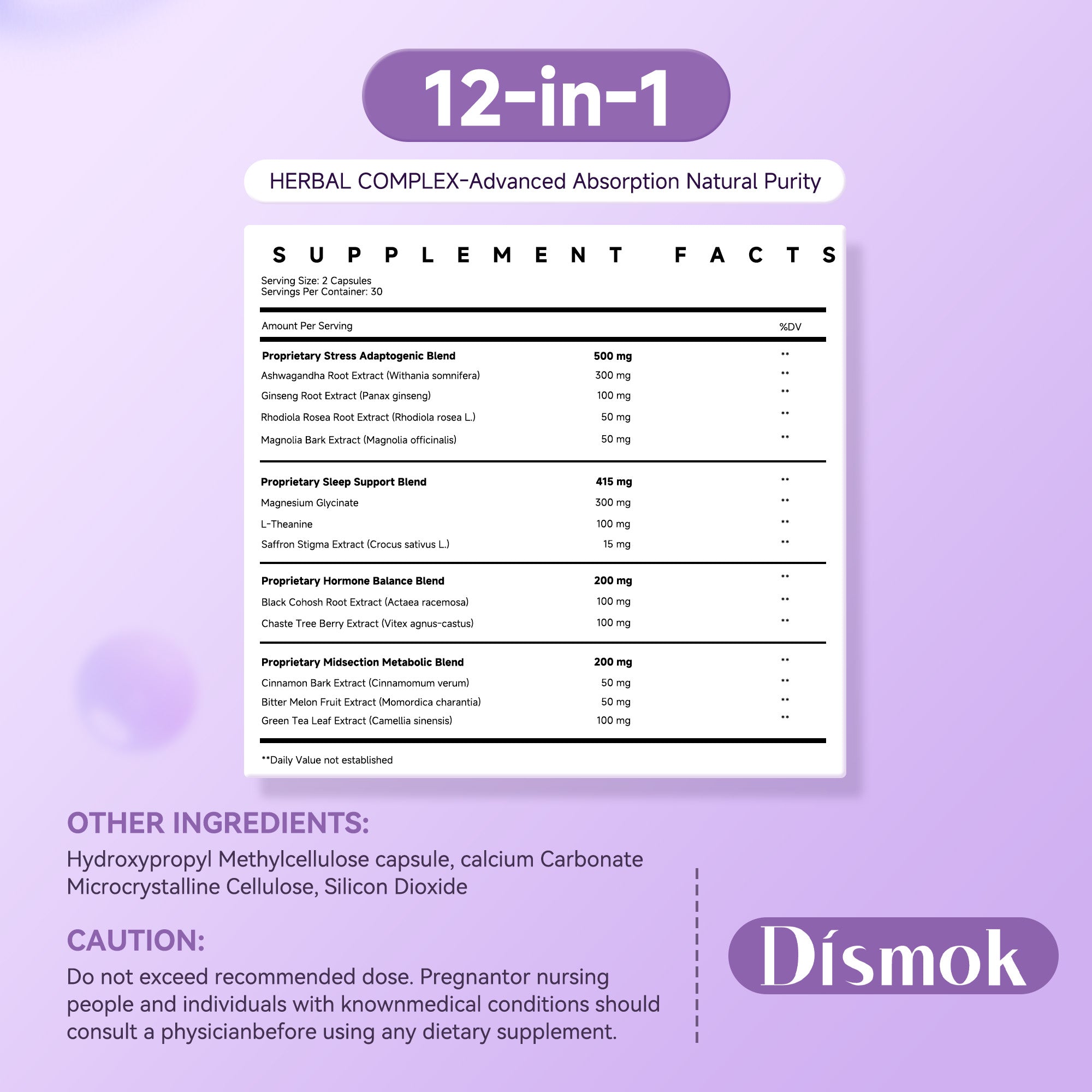 Cortisol Supplements for Women, Adrenal Support, 12-in-1 Ashwagandha Supplements, Supports Abdominal Detox, Reduces Stress & Anxiety, Promotes Calm & Restful Sleep, Third-Party Lab Tested