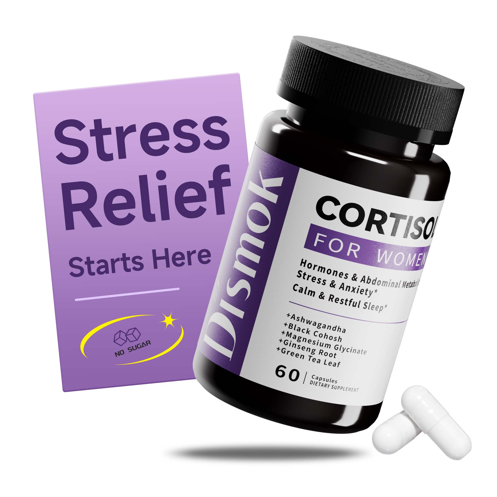 Cortisol Supplements for Women, Adrenal Support, 12-in-1 Ashwagandha Supplements, Supports Abdominal Detox, Reduces Stress & Anxiety, Promotes Calm & Restful Sleep, Third-Party Lab Tested