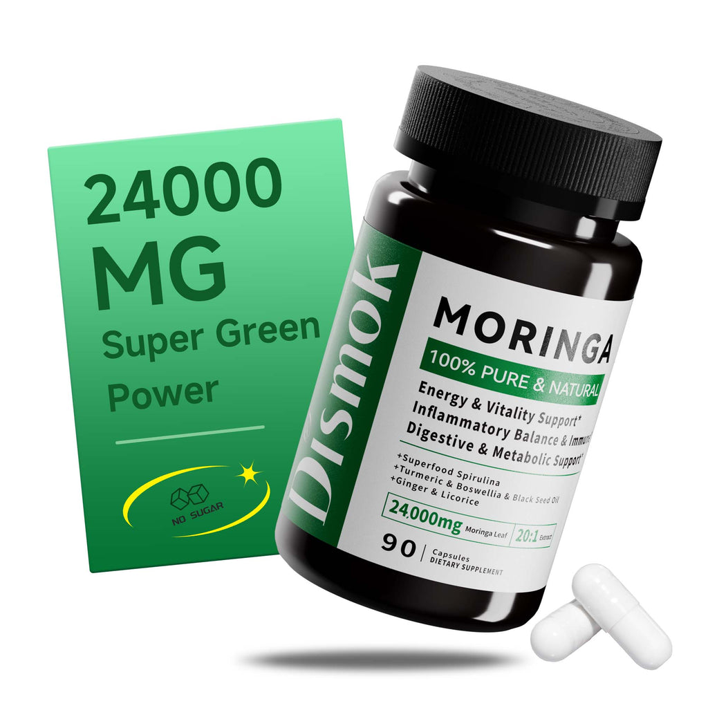 Moringa Capsules – 24,000mg Equivalent Pure Moringa Leaf per Serving – Super Green Herbal Formula Supports Energy, Inflammation & Digestive Health – 100% Natural, Vegan, Sugar-Free, Third-Party Tested